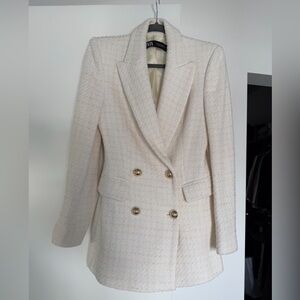 Zara Cream White Textured Tweet Blazer- double breasted XS - Like New
